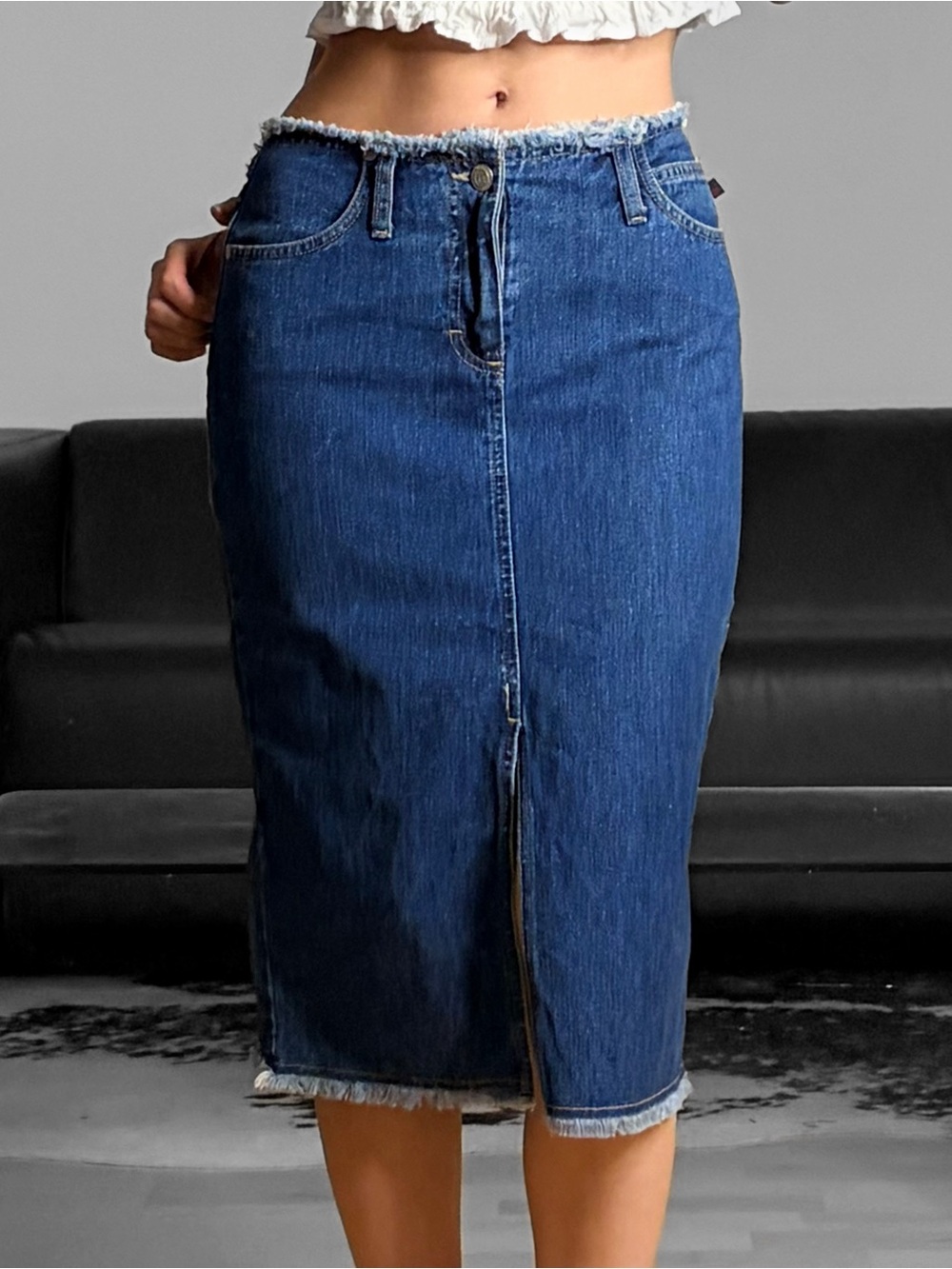 🐚 vintage denim midi skirt